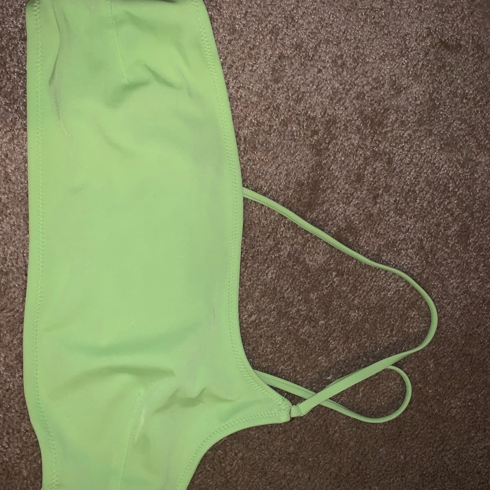 Neon one shoulder bikini top and bottoms